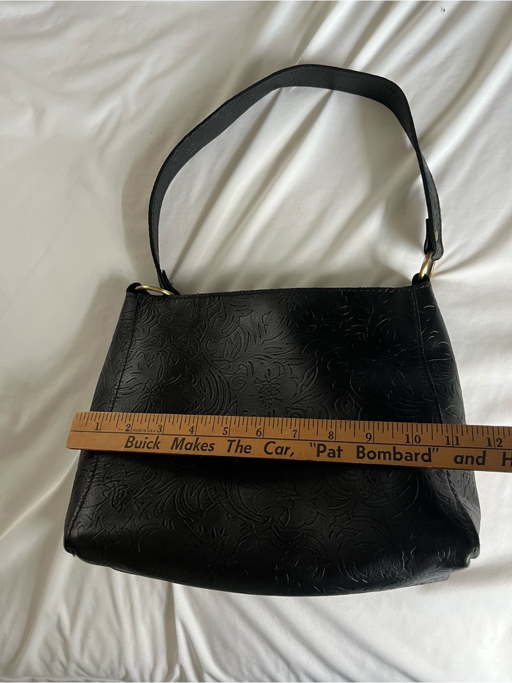 Portland Leather Goods Embossed Leather Shoulder Bag Floral Tooled Black Purse - Picture 8 of 11